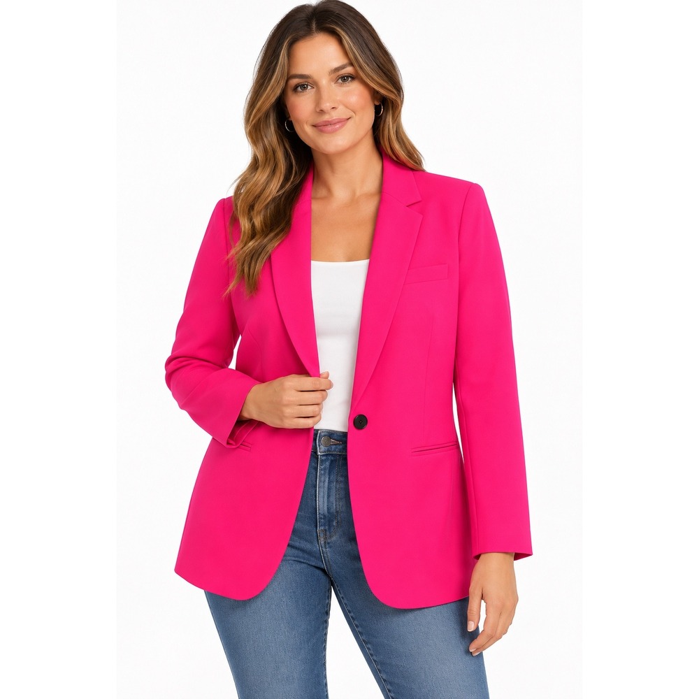 DKNY Womens Neon Pink Single Button Longline Blazer Jacket Size L New